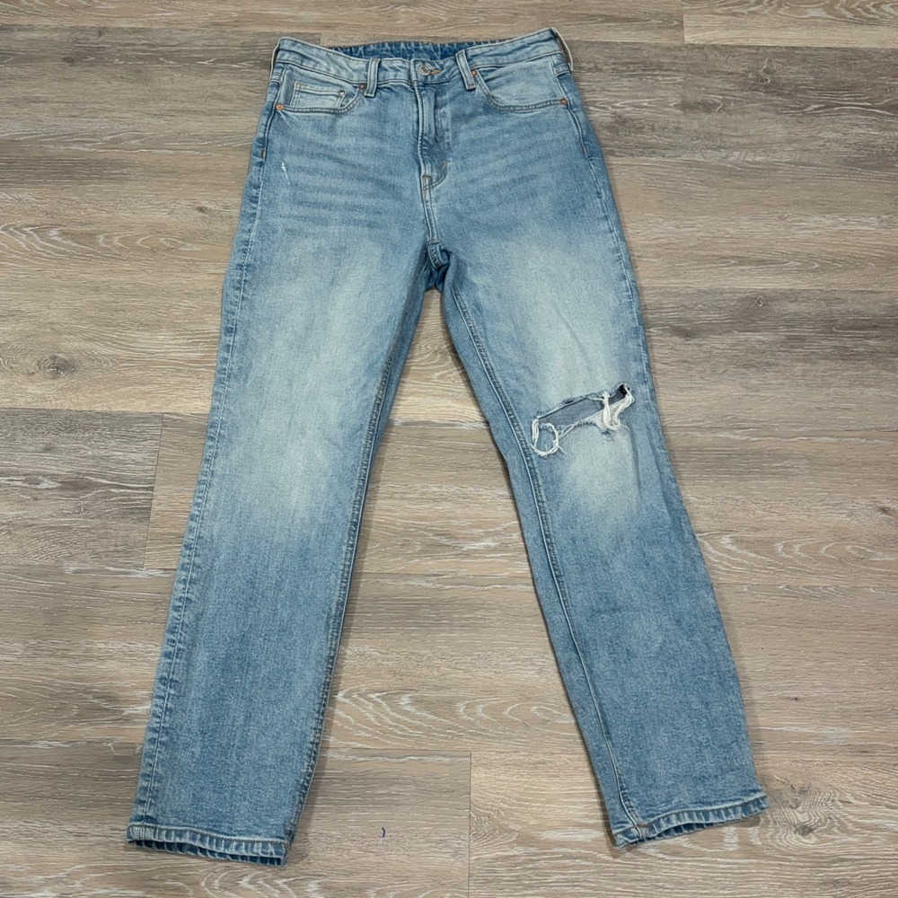 H&M &Denim Vintage Slim High Waist Jeans Light Wash Distressed Blue Size 6